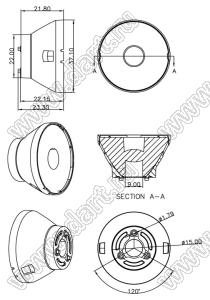 ILENS584-S35-03-H-129M2 линза для светодиода; D37,1*23,3мм; 3°; PMMA