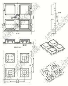 ILENS770-R5050-9090-4H1-NH линза для светодиода; 49,5*49,5*8,0мм; 90*90; PMMA