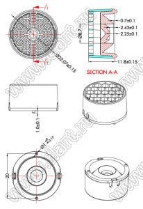 ILENS136-S22-B15-H278M линза для светодиода; D22,07*12,8мм; 15°; PC