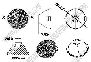 ILENS878-S16-B15-H линза для светодиода; D14,7*9,02/10,0мм; 15°; PMMA