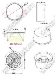 ILENS88-S20-M60-NH линза для светодиода; D21,2*10,04мм; 60°; PMMA/PC