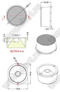 ILENS88-S20-1060-NH линза для светодиода; D21,2*10,25мм; 10*60°; PMMA/PC