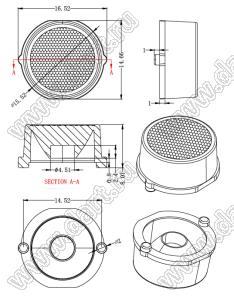 ILENS757-S16-B45-NH линза для светодиода; В16,52*8,01мм; 45°; PC