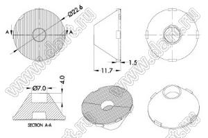 ILENS888-S23-1030-H линза для светодиода; D23,9*12,5мм; 10*30°; PMMA