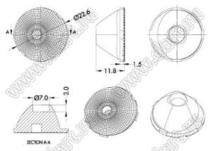 ILENS888-S23-25P10-H линза для светодиода; D23,9*12,5мм; PMMA