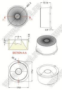 ILENS88-S20-B20-NH линза для светодиода; D21,2*10,14мм; 20°; PMMA/PC