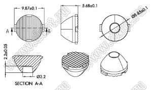 ILENS915-S10-2060-H линза для светодиода; D8,85*5,68/D10,02*6,5мм; 20*60°; PMMA