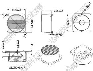 ILENS66-S15-1560-NH линза для светодиода; 14,9x14,9x8,0мм; 15*60°; PC