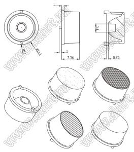 ILENS412-S14-XX-NH линза для светодиода; D14,1*7,35мм; 15°, 20°, 25°, 30°, 38°, 45°, 50°, 60°, 90°, 18*60°, 20*60°, 25*60°; PC