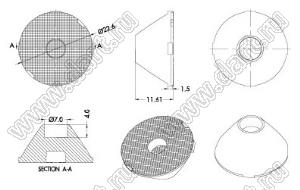 ILENS888-S23-1020-H линза для светодиода; D23,9*12,5мм; 10*20°; PMMA