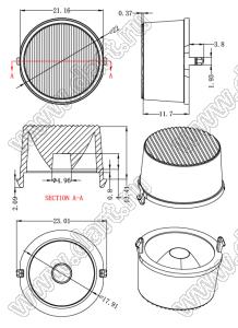 ILENS761-S22-FR2060-NH линза для светодиода; D22,00*15,50мм; 20*60°; PC