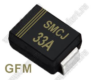 SMCJ33A (SMC/DO-214AB) диод защитный SMD однополярный; Vrwm=33В; Ipp=56,2А; 3000Вт