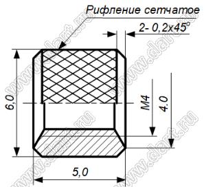 БА9.110.144-03 (ЮПИЯ.713163.004-03) втулка резьбовая закладная; М4; L=5,0мм; латунь пассивированная