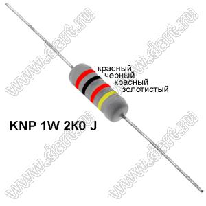 KNP 1W 2К0 J резистор проволочный; 1Вт; 5%; R=2(Ом); 5%; P=1Вт