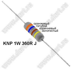 KNP 1W 360R J резистор проволочный; 1Вт; 5%; R=360(Ом); 5%; P=1Вт