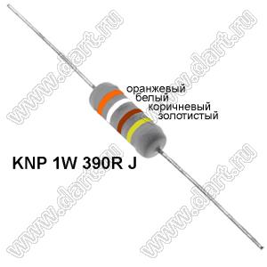 KNP 1W 390R J резистор проволочный; 1Вт; 5%; R=390(Ом); 5%; P=1Вт