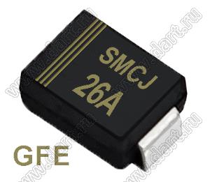 SMCJ26A (SMC/DO-214AB) диод защитный SMD однополярный; Vrwm=26,00В; Ipp=35,6А; 1500Вт