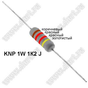 KNP 1W 1К2 J резистор проволочный; 1Вт; 5%; R=1,2(Ом); 5%; P=1Вт