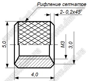 БА9.110.145-02 (ЮПИЯ.713163.005-02) втулка резьбовая закладная; М3; L=4,0мм; латунь никелированная