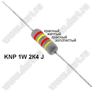 KNP 1W 2К4 J резистор проволочный; 1Вт; 5%; R=2,4(Ом); 5%; P=1Вт