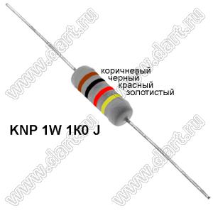 KNP 1W 1К0 J резистор проволочный; 1Вт; 5%; R=1(Ом); 5%; P=1Вт