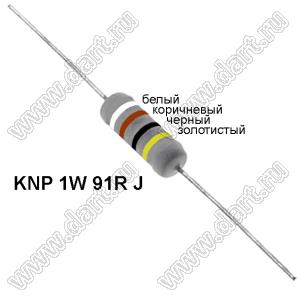 KNP 1W 91R J резистор проволочный; 1 Вт; 91(Ом); 5%