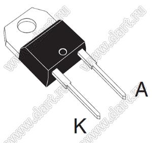 STTH1502DI (TO-220AC Ins) диод выпрямительный сверхбыстродействующий; V RRM=200В; IO@T=15А; Tраб. -40…+175°C