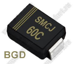 SMCJ60C (SMC/DO-214AB) диод защитный SMD биполярный; Vrwm=60,00В; Ipp=14,0А; 1500Вт