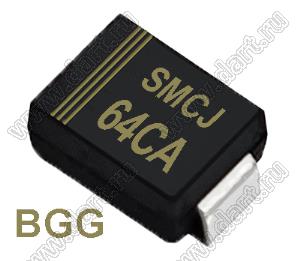 SMCJ64CA (SMC/DO-214AB) диод защитный SMD биполярный; Vrwm=64,00В; Ipp=14,6А; 1500Вт