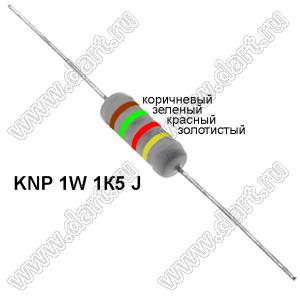 KNP 1W 1К5 J резистор проволочный; 1Вт; 5%; R=1,5(Ом); 5%; P=1Вт