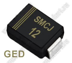 SMCJ12 (SMC/DO-214AB) диод защитный SMD однополярный; Vrwm=12В; Ipp=136,4А; 3000Вт