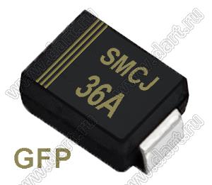 SMCJ36A (SMC/DO-214AB) диод защитный SMD однополярный; Vrwm=36,00В; Ipp=25,8А; 1500Вт
