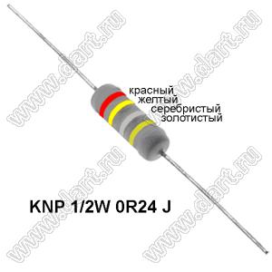 KNP 1/2W 0R24 J резистор проволочный; R=0,24(Ом); 5%; P=1/2Вт