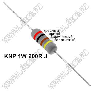 KNP 1W 200R J резистор проволочный; 1 Вт; 200(Ом); 5%