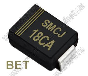 SMCJ18CA (SMC/DO-214AB) диод защитный SMD биполярный; Vrwm=18В; Ipp=102,8А; 3000Вт