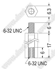 TP632-17.5L стойка шестигранная с внутренней и наружной резьбами 6-32 UNC; A=17,5мм; B=6,4мм; нейлон-66 (UL); натуральный