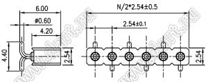 DS1002-08-1x21S13420 гнездо цанговое прямое однорядное для поверхностного (SMD) монтажа; P=2,54мм; 21-конт.
