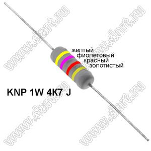 KNP 1W 4К7 J резистор проволочный; 1Вт; 5%; R=4,7(Ом); 5%; P=1Вт