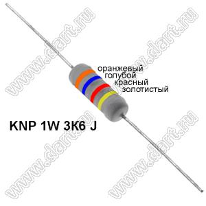 KNP 1W 3К6 J резистор проволочный; 1Вт; 5%; R=3,6(Ом); 5%; P=1Вт