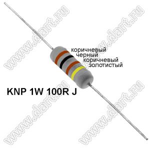 KNP 1W 100R J резистор проволочный; 1 Вт; 100(Ом); 5%