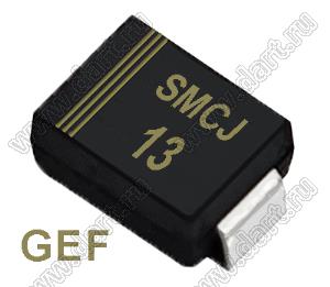SMCJ13 (SMC/DO-214AB) диод защитный SMD однополярный; Vrwm=13В; Ipp=126А; 3000Вт