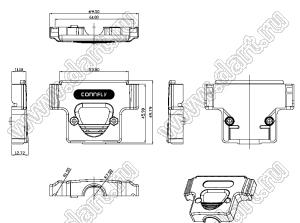 5507-50G (DP-50C, DS1045-50P) корпус (кожух) для разъема D-SUB; пластик; длинные винты; -конт.
