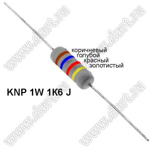 KNP 1W 1К6 J резистор проволочный; 1Вт; 5%; R=1,6(Ом); 5%; P=1Вт