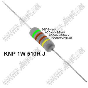 KNP 1W 510R J резистор проволочный; 1Вт; 5%; R=510(Ом); 5%; P=1Вт