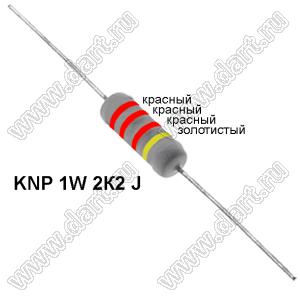 KNP 1W 2К2 J резистор проволочный; 1Вт; 5%; R=2,2(Ом); 5%; P=1Вт