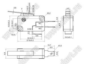KW11-7-1B11DB34B (VM3-12N-150) микропереключатель концевой с рычагом 20мм