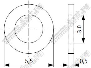 SCR-15WS (W-C0550-0050-1) шайба плоская для разъема D-SUB; D=5,0мм; d=3,0мм; T=0,4мм; сталь нержавеющая ANSI-304