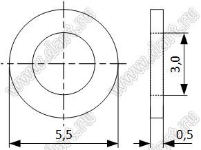 SCR-15WS (W-C0550-0050-1) шайба плоская для разъема D-SUB; B=5,0мм; D=5,5мм; d=3,0мм; T=0,5мм; сталь нержавеющая ANSI-304