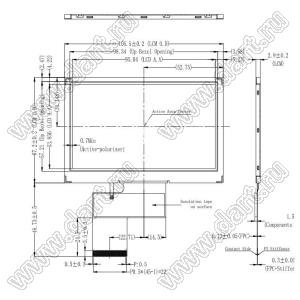 KD043WQTPA048 дисплей IPS 4,3 дюйма 480x272 с полным углом обзора, 16/18/24-битный RGB-интерфейс, Blanview; 4,3дюйм; Количество цветов 65K/262K/16,7M; габариты 105,50x67,20x2,90мм