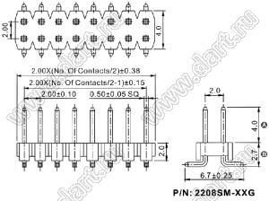 2208SM-34G (PLD2-2x17SMD, Molex 87759-3614) вилка SMD прямая двухрядная, шаг 2,0 мм, 2х17конт.; P=2.00x2.00; 34-конт.